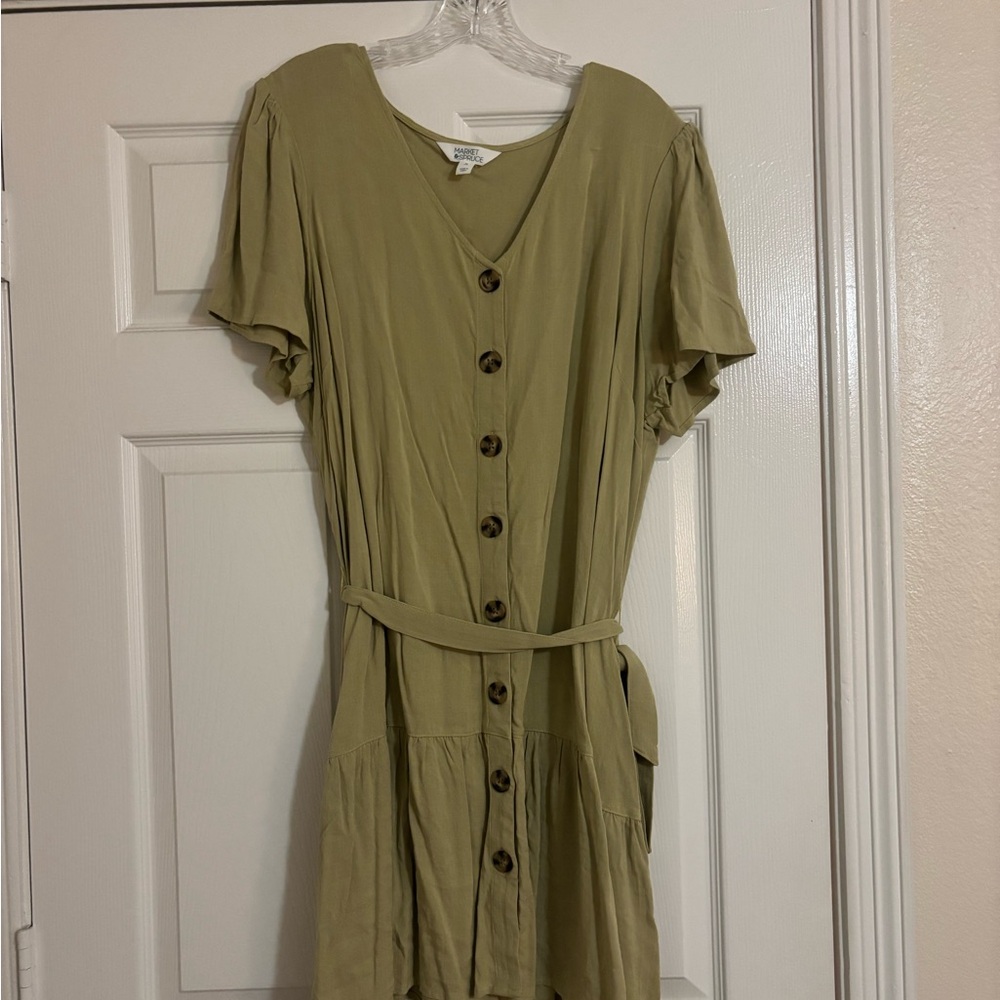 Market & Spruce Sage Button-Front Midi Dress